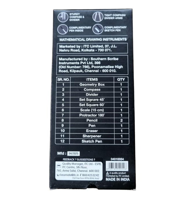 classmate Octane Mathematical Drawing Instruments Set- Geometry Box Includes 12 Items| Sturdy Compass & Divider, Tight Compass/Divider Arms, Complimentary Pen & Sketch Pen Inside| Pack of 1 - Image 5
