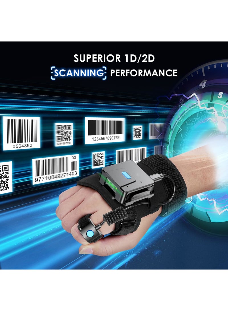 SYOSI Wearable Glove QR Code Scanner, 1D & 2D Finger Ring Bluetooth Barcode Scanner for Left & Right Hand, Portable Wireless Inventory Reader Compatible with iPhone, iPad, Android Tablets(Black) - Image 4