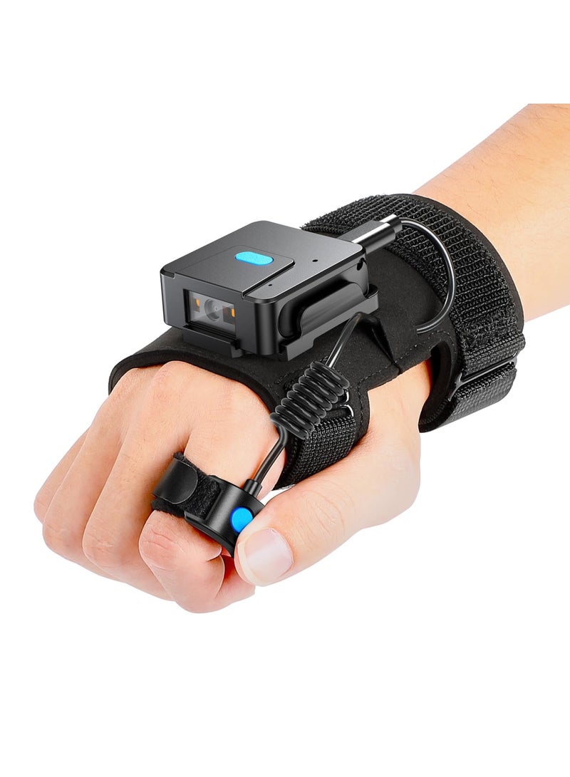 SYOSI Wearable Glove QR Code Scanner, 1D & 2D Finger Ring Bluetooth Barcode Scanner for Left & Right Hand, Portable Wireless Inventory Reader Compatible with iPhone, iPad, Android Tablets(Black) - Image 1