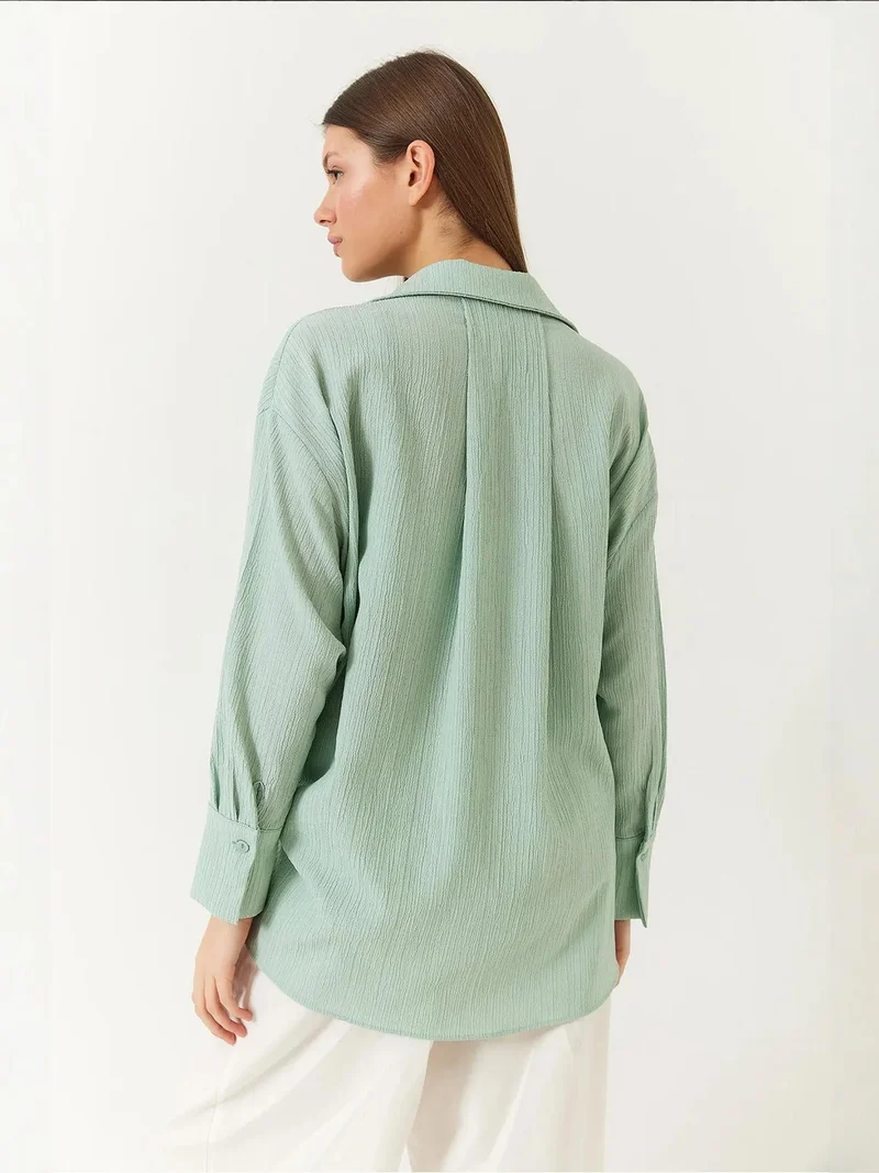 Bianco Lucci Mint Green LUCCI Oversized Textured Shirt for Women | Best Price UAE