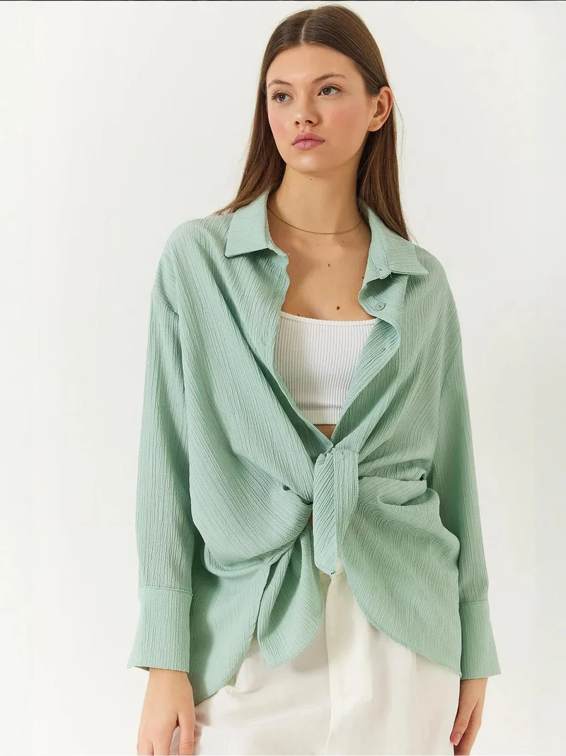 Bianco Lucci Mint Green LUCCI Oversized Textured Shirt for Women | Best Price UAE