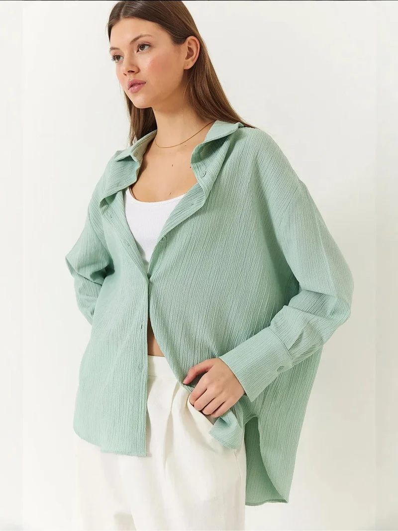 Bianco Lucci Mint Green LUCCI Oversized Textured Shirt for Women | Best Price UAE