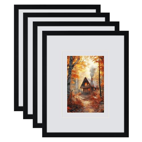 Serwrsw 8x10 Black Picture Frame with Double White Mat 4 Pack, 8 by 10 Family Wedding Frame Fits 3 Photo Sizes, with Mat for 4x6 or 5x7, without Mat for 8x10, Display on Tabletop or Wall - Image 1