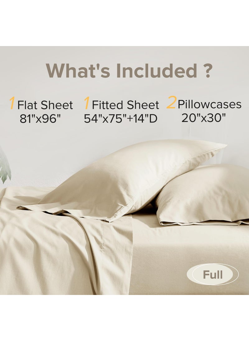 Comfort Spaces Comfort Spaces 100% Cotton Sheets Full  Breathable & Ultra Soft Cotton Sheets  Naturally Cool Cotton Bed Sheets with 14"" Elastic Pocket Fits up to 16"" Mattress  All Seasons Sheet Set  Cream 4 Piece  - Image 4