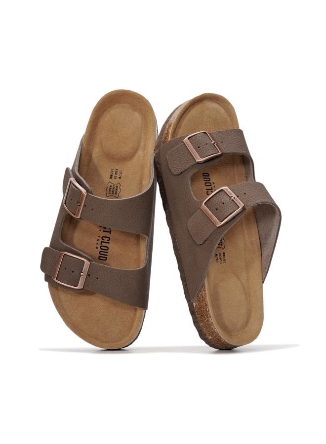 Project Cloud Leather Flat Sandals, Women's Beach Essentials - Memory Foam Slides, Mocha Leather, 8.5 - Image 1