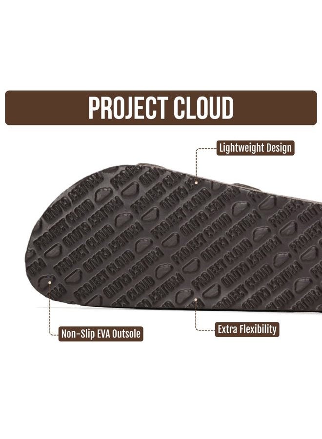 Project Cloud Leather Flat Sandals, Women's Beach Essentials - Memory Foam Slides, Mocha Leather, 8.5 - Image 4