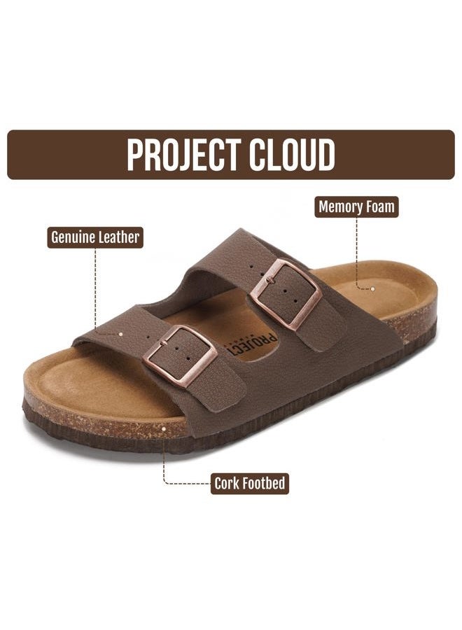 Project Cloud Leather Flat Sandals, Women's Beach Essentials - Memory Foam Slides, Mocha Leather, 8.5 - Image 2