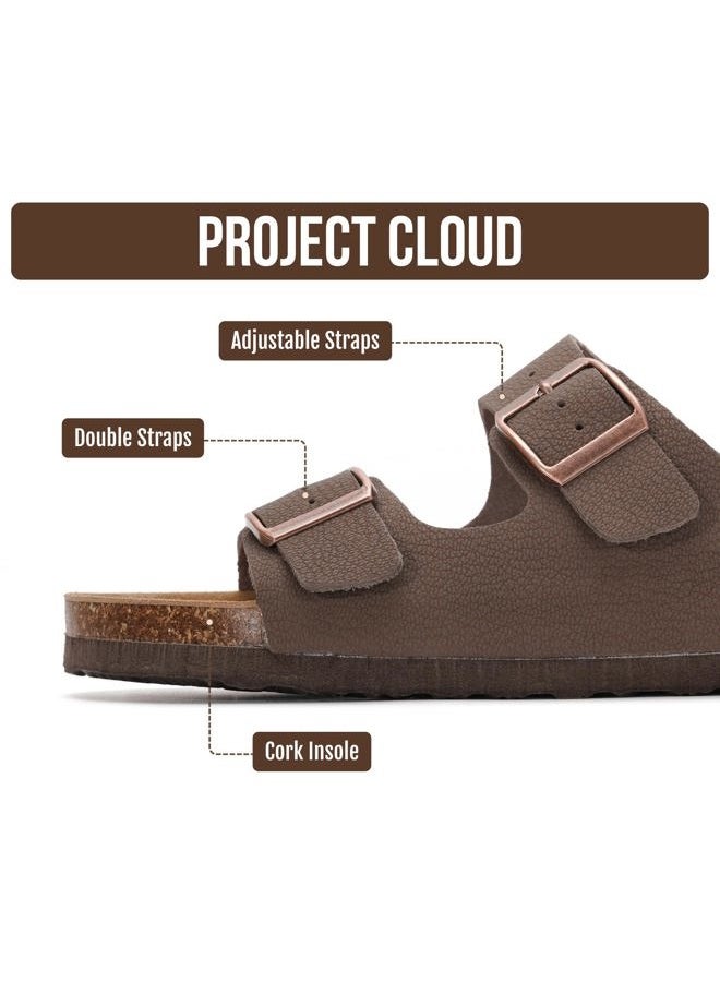 Project Cloud Leather Flat Sandals, Women's Beach Essentials - Memory Foam Slides, Mocha Leather, 8.5 - Image 3