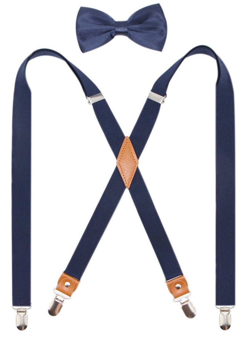 Timiot Mens Suspender and Bowtie Set X Back Heavy Duty Adjustable Elastic Clips Perfect For Work &Casual (Navy) - Image 1