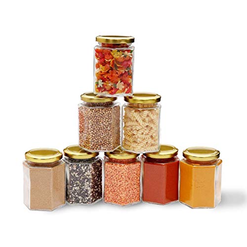SITOVI Hexagon Glass Jar & Container with Rust Free Air Tight Lid, Suitable for Use in Your Home Office, Kitchen Storage/Glass Jar for Kitchen 250 ml (Gold lid, 12) - Image 5
