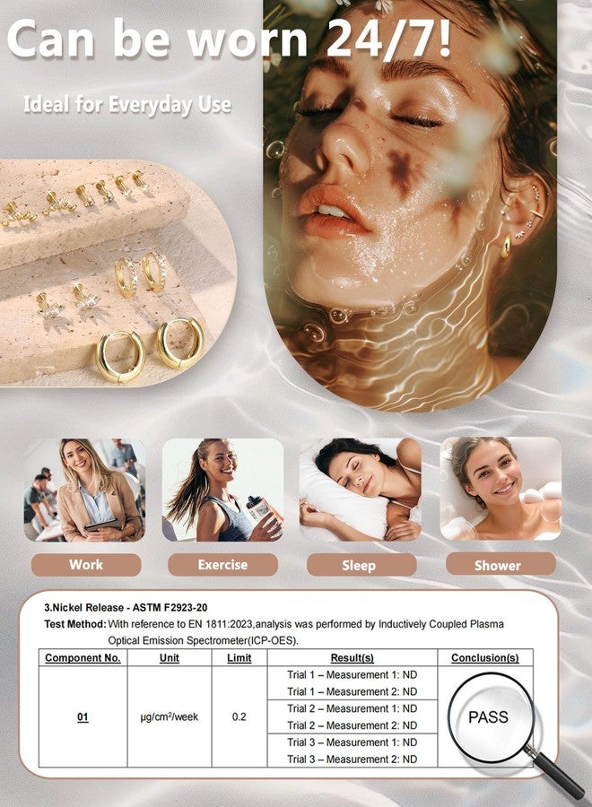 Sanfenly 6 Pairs Flat Back Earrings Gold Plated Stud Cartilage Earrings for Women Trendy Hypoallergenic Surgical Steel Internal Thread Huggie Hoop Studs Earring Stacks Helix Tragus Piercing Jewelry - Image 5