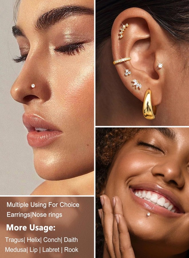 Sanfenly 6 Pairs Flat Back Earrings Gold Plated Stud Cartilage Earrings for Women Trendy Hypoallergenic Surgical Steel Internal Thread Huggie Hoop Studs Earring Stacks Helix Tragus Piercing Jewelry - Image 3