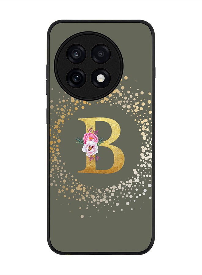 Stylizedd For OnePlus 13R / Ace 5 Pro Case,Slim fit Camera Protection, Shockproof Thin Phone cover  - Custom Monogram Floral - B  (Olive Green )