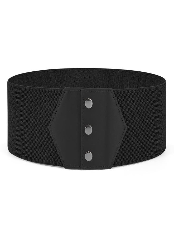 WHIPPY Women Wide Elastic Belts for Dress Snap-Button Stretch Corset Belt Ladies Stretchy Waistband Black Silver Buckle L - Image 1