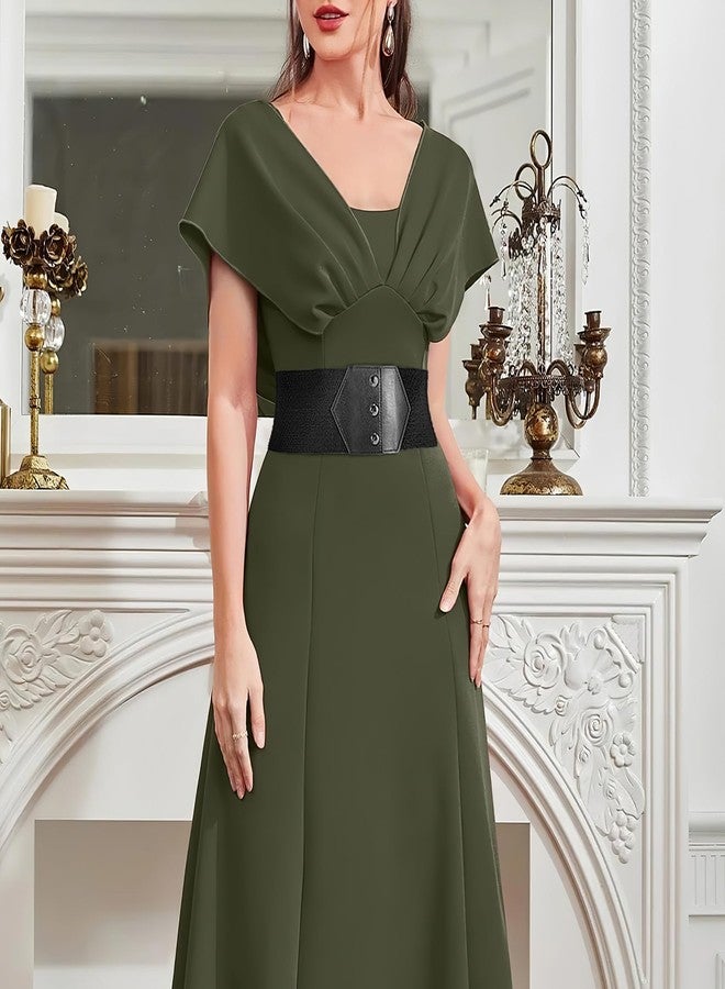 WHIPPY Women Wide Elastic Belts for Dress Snap-Button Stretch Corset Belt Ladies Stretchy Waistband Black Silver Buckle L - Image 2