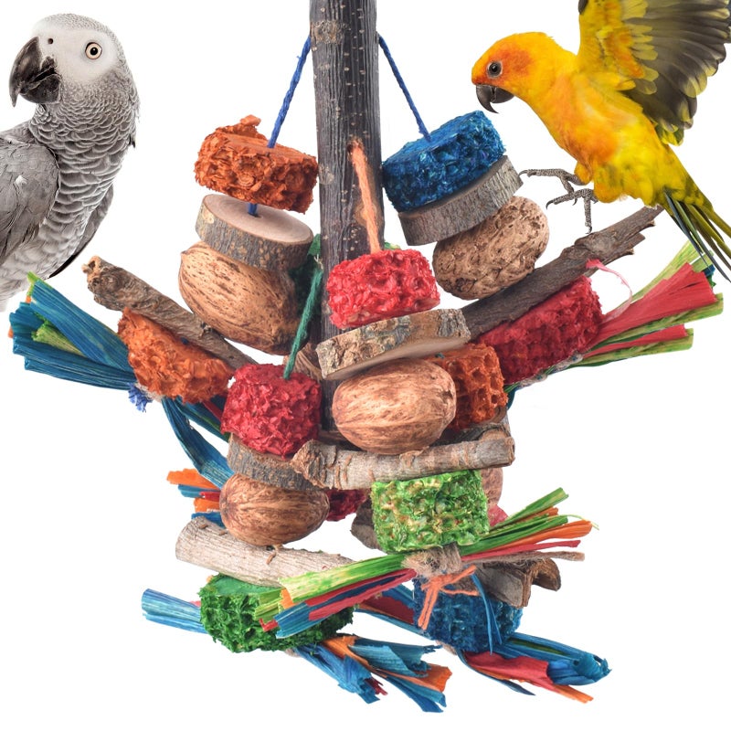 Bissap Bird Chew Toys, Natural Bark Corncob Nuts Parrot Toys and Treats for Conure Cockatoo Parakeet Budgies Cockatiel Lovebirds Pets Cage Bite Toy - Image 1