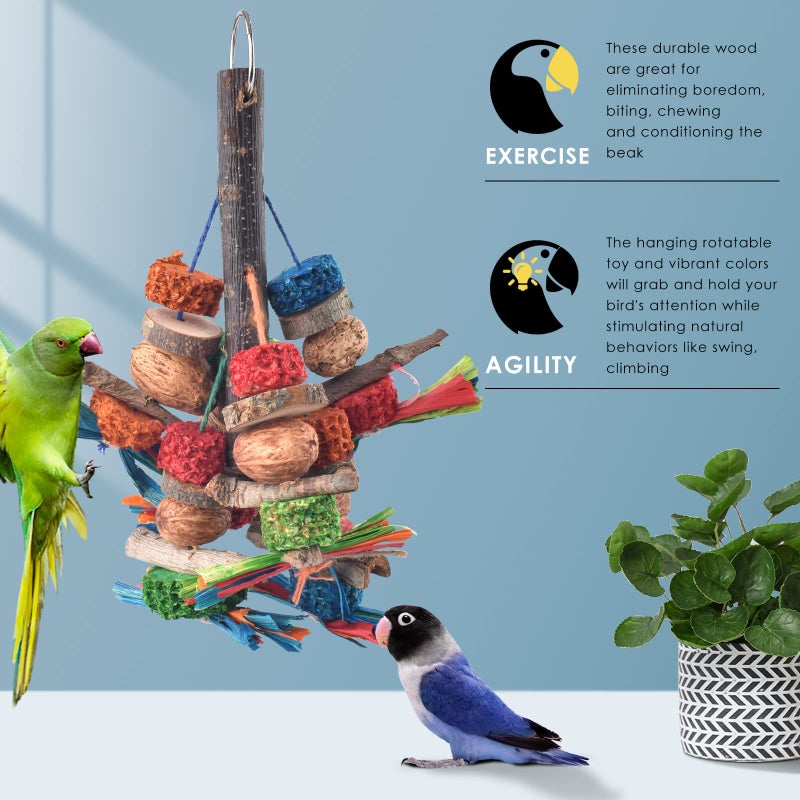 Bissap Bird Chew Toys, Natural Bark Corncob Nuts Parrot Toys and Treats for Conure Cockatoo Parakeet Budgies Cockatiel Lovebirds Pets Cage Bite Toy - Image 4
