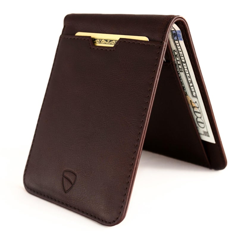 Vaultskin MANHATTAN Slim RFID Blocking Bifold Leather Wallet for Men - Minimalist Front Pocket Card Holder, Holds 9 Cards & Cash, Premium Italian Leather (Brown) - Image 1