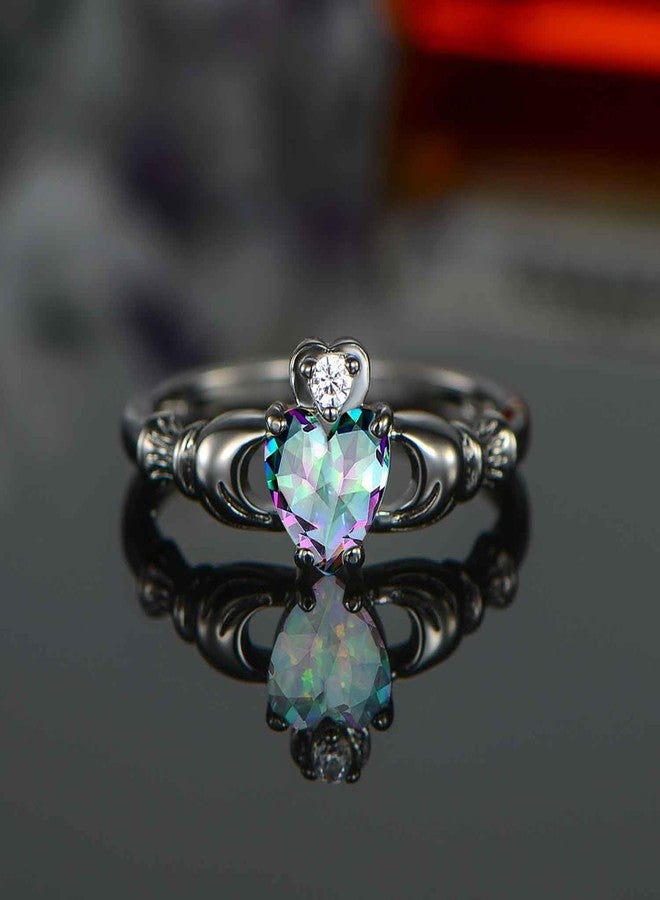 VOLUKA Heart Engagement Ring for Women|18K Black Gold Plated|6mm Rainbow CZ Gemstone Eternity Wedding Promise Band #9|Jewelry Gifts for Mother's Day - Image 3