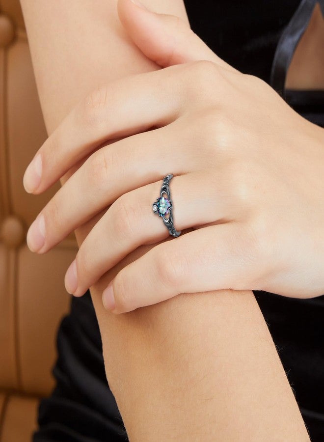 VOLUKA Heart Engagement Ring for Women|18K Black Gold Plated|6mm Rainbow CZ Gemstone Eternity Wedding Promise Band #9|Jewelry Gifts for Mother's Day - Image 2