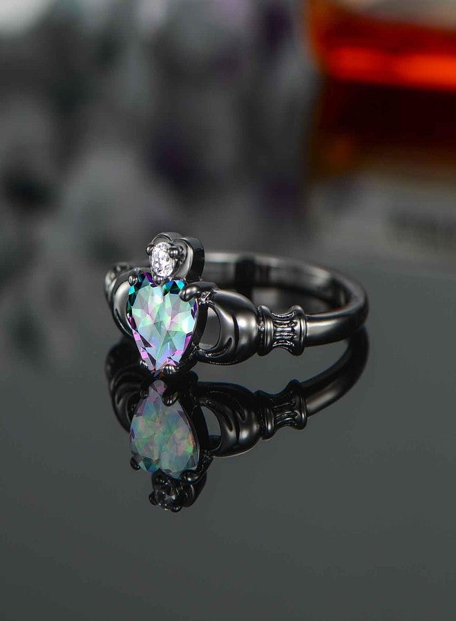 VOLUKA Heart Engagement Ring for Women|18K Black Gold Plated|6mm Rainbow CZ Gemstone Eternity Wedding Promise Band #9|Jewelry Gifts for Mother's Day - Image 4