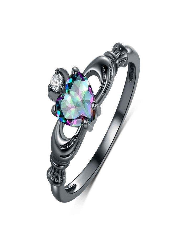 VOLUKA Heart Engagement Ring for Women|18K Black Gold Plated|6mm Rainbow CZ Gemstone Eternity Wedding Promise Band #9|Jewelry Gifts for Mother's Day - Image 1