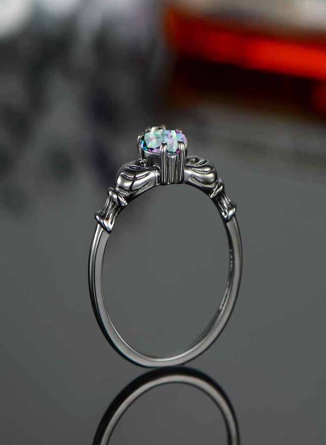 VOLUKA Heart Engagement Ring for Women|18K Black Gold Plated|6mm Rainbow CZ Gemstone Eternity Wedding Promise Band #9|Jewelry Gifts for Mother's Day - Image 5