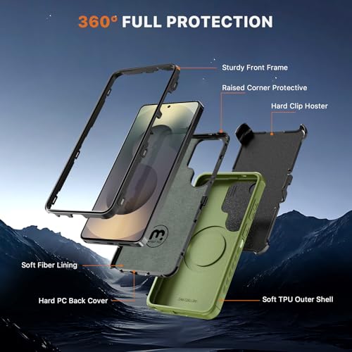 M MYBAT PRO for Samsung Galaxy S26 Ultra Case with Belt Clip Holster,Heavy Duty Protection Magnetic Case for Galaxy S26 Ultra,Anti-Drop,Shockproof Cover,with 360°Rotating Kickstand Army Green - Image 5