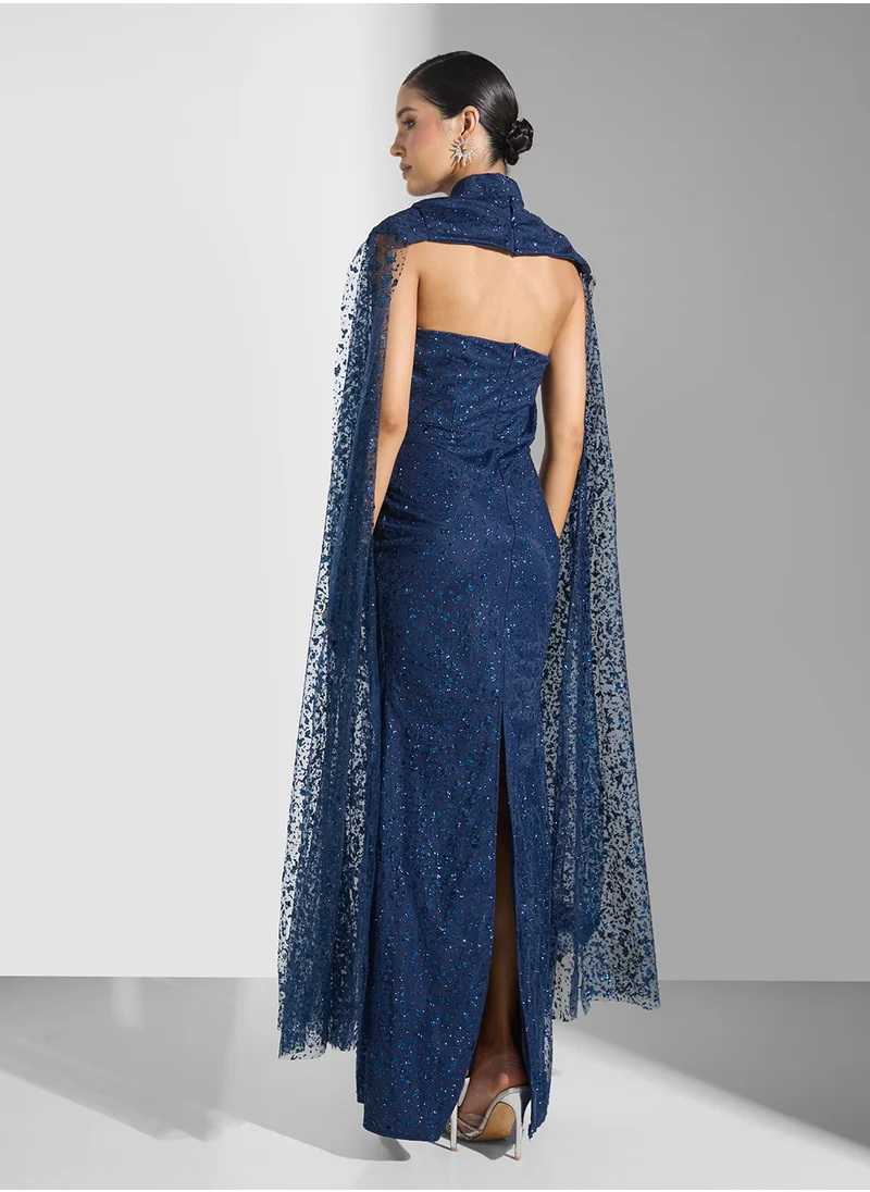 نمشي x Shimmer Dress With Exaggerated Cape