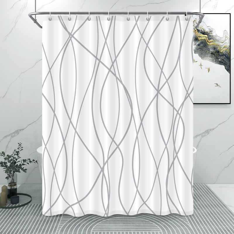 Punkray Grey and White Striped Fabric Shower Curtain for Bathroom with 8 Hooks  Shower Curtains for Bathroom Decoration 54x72 Inch with Hooks Weighted Hem Waterproof Bath Accessories Hotel Style