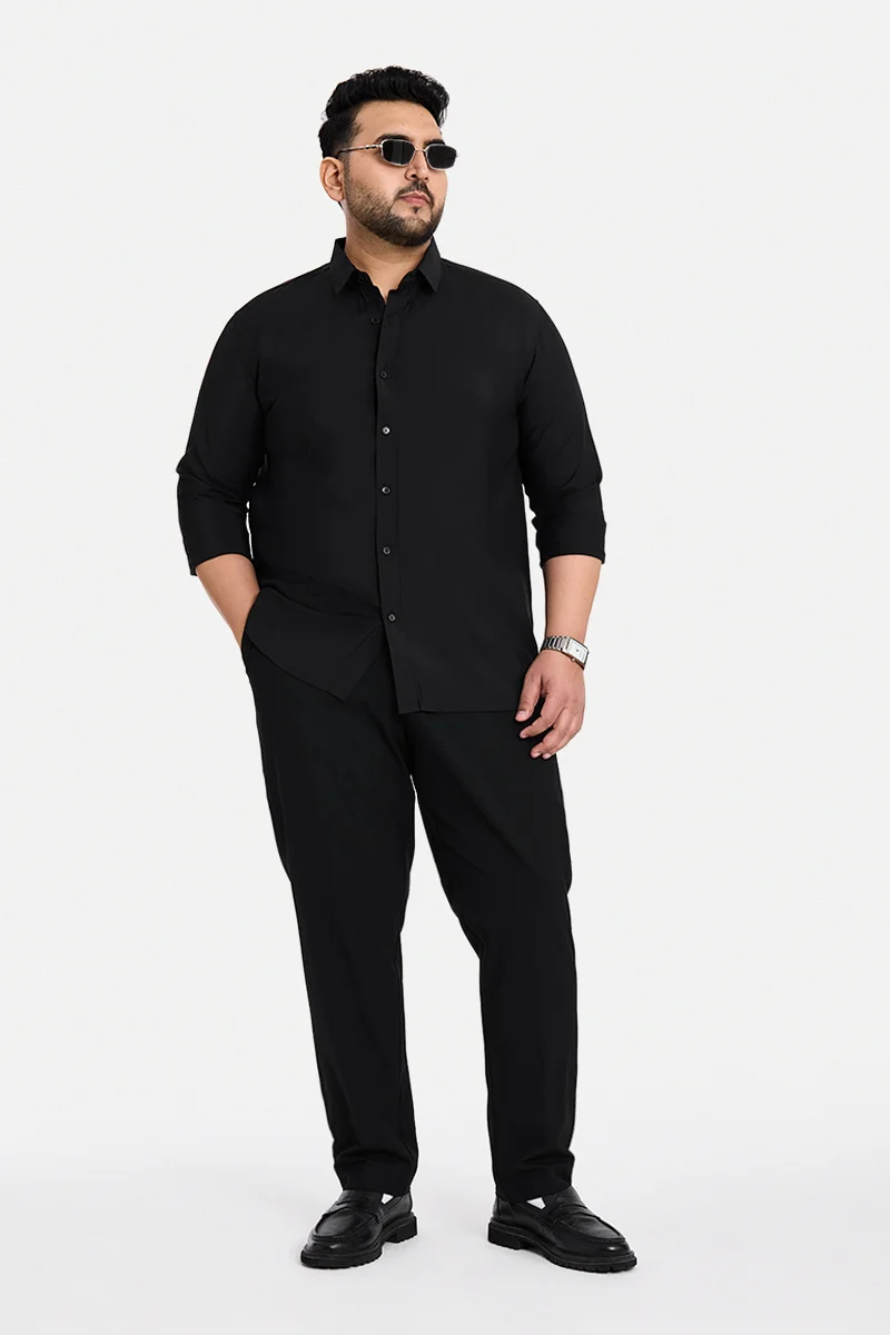 SNITCH Black Solid Long Sleeve Regular Fit Casual Plus Size Shirt