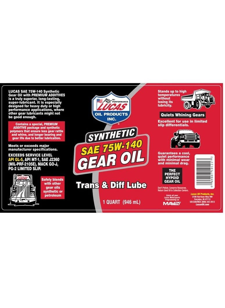 LUCAS OIL Synthetic SAE 75W-140 Gear Oil  - Image 2