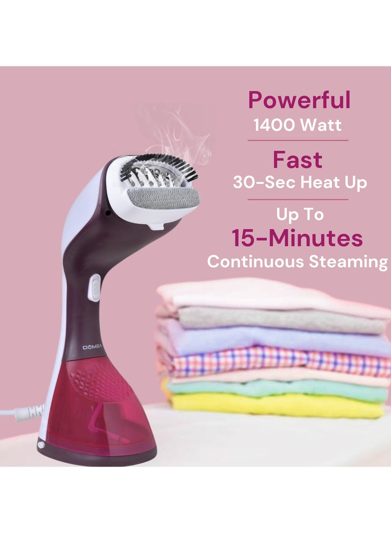 DOMEA Handheld Garment Steamer, 1400W Portable Steamer for Clothes, Fast Heat-Up With 20g/min Steam Output, 220ML Detachable Water Tank, Lightweight Travel Steamer for Fabrics, Curtains & Upholstery - Image 2
