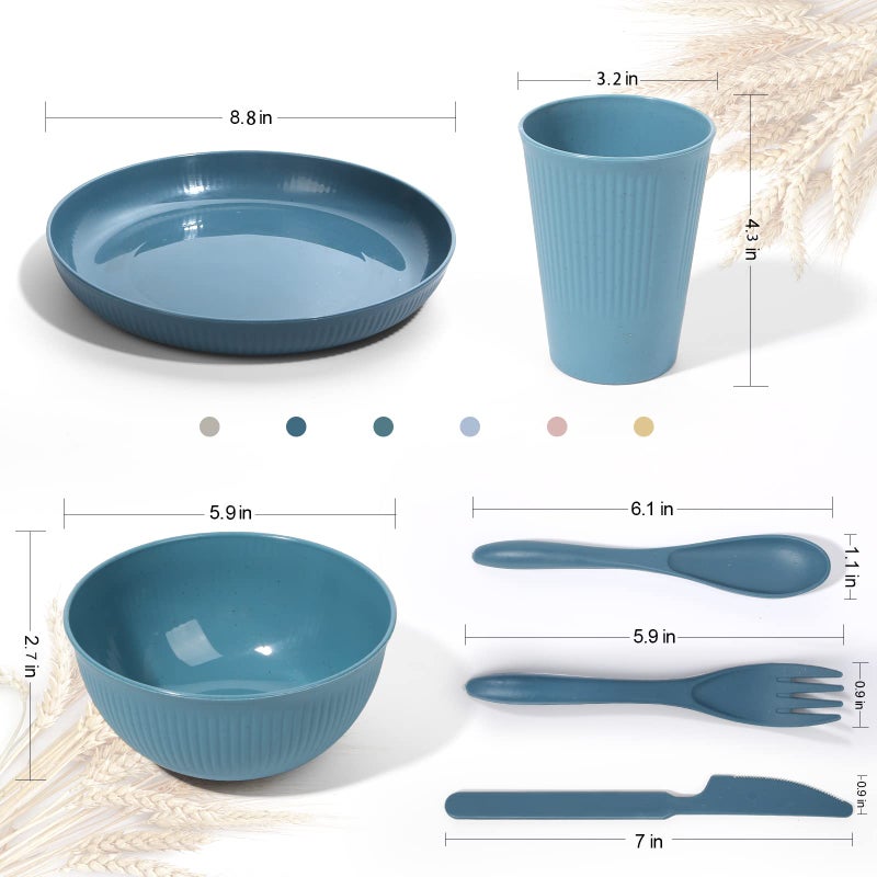 DAPIPIK Wheat Straw Dinnerware Sets -DAPIPIK 36 Piece Unbreakable Dinnerware Sets for 6  Wheat Straw Plates and Bowls Set  Lightweight Camping Plates Cups and Bowls Set.Dishwasher Microwave Safe Dinnerware - Image 2