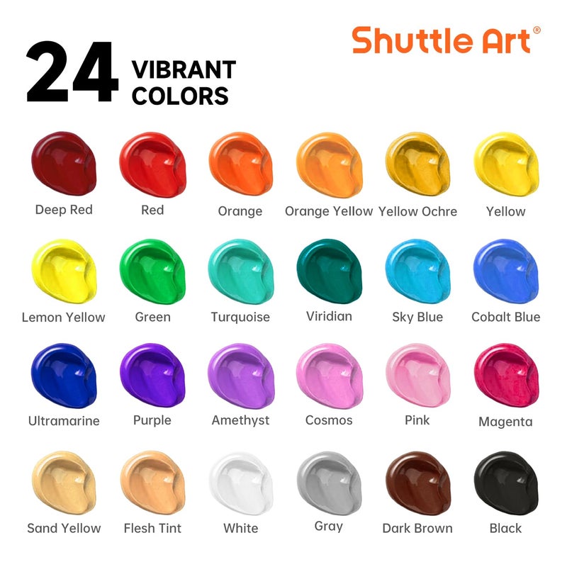 Shuttle Art Acrylic Paint, 24 Colors Acrylic Paint Bottle Set, 250ml/8.45oz Each, Rich Pigments, High Viscosity, Bulk for Artists, Beginners and Kids Painting on Rocks Crafts Canvas Wood - Image 4