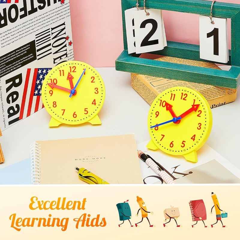 Henoyso 6 Pcs Teaching Clock for Kids to Learning Telling Time, Mini Geared Student Clock Plastic Teaching Clock for Student Develops Time and Early Math Skills, Back to School Gift, 4 Inch - Image 3