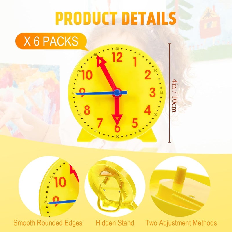 Henoyso 6 Pcs Teaching Clock for Kids to Learning Telling Time, Mini Geared Student Clock Plastic Teaching Clock for Student Develops Time and Early Math Skills, Back to School Gift, 4 Inch - Image 2