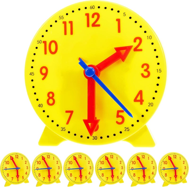 Henoyso 6 Pcs Teaching Clock for Kids to Learning Telling Time, Mini Geared Student Clock Plastic Teaching Clock for Student Develops Time and Early Math Skills, Back to School Gift, 4 Inch - Image 1