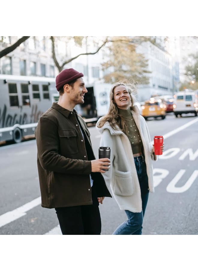 مج قهوة معزول بالتفريغ الهوائي للسفر قابل لاعادة الاستخدام مصنوع من الستانلس ستيل يينجام ، زجاجة حرارية للمشروبات الساخنة والباردة (اسود 510 مل) ستانلس سيليكون - Image 2