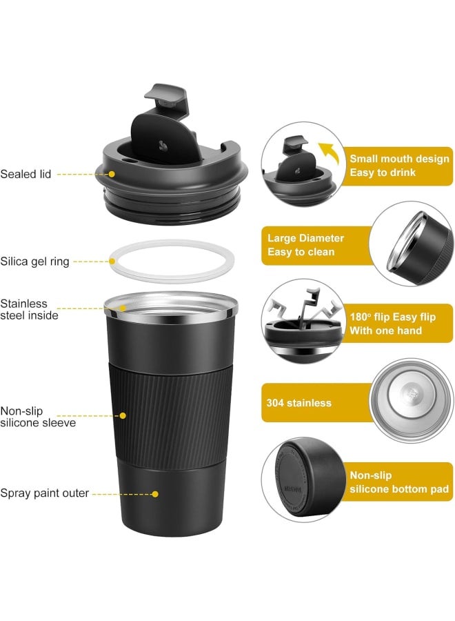 مج قهوة معزول بالتفريغ الهوائي للسفر قابل لاعادة الاستخدام مصنوع من الستانلس ستيل يينجام ، زجاجة حرارية للمشروبات الساخنة والباردة (اسود 510 مل) ستانلس سيليكون - Image 5