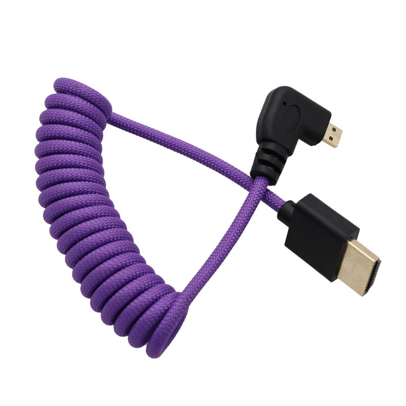كابل بزاوية قائمة من Micro-HDMI إلى HDMI 8K لـ ATOMOS Ninja V Shinobi، Sony ZV-E10 A7C A7R4 A6700، Canon R6II R5C R10، Lumix S5 S9 G100، Fujifilm X-T50، بربطانة أرجوانية ملفوف 30 سم - Image 1