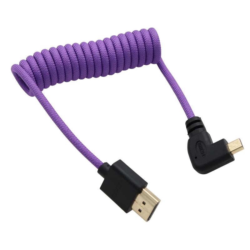 كابل بزاوية قائمة من Micro-HDMI إلى HDMI 8K لـ ATOMOS Ninja V Shinobi، Sony ZV-E10 A7C A7R4 A6700، Canon R6II R5C R10، Lumix S5 S9 G100، Fujifilm X-T50، بربطانة أرجوانية ملفوف 30 سم - Image 2