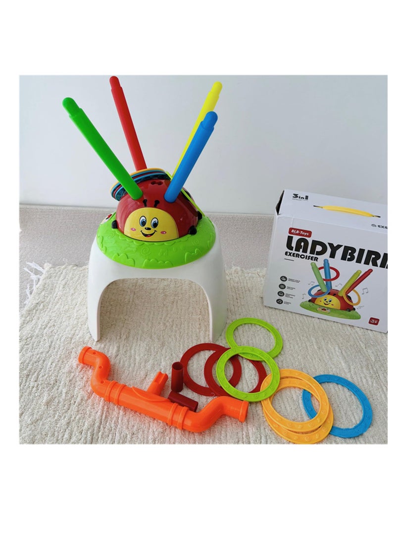 Excefore 2 in 1 Musical Jump, Ring Toss Game Toy, Stomping & Launch Rockets Launchers Toys, Musical Jump Ladybug Fun Toy, Kids Party Games, Kids Indoor Outdoor Toys for Boys Girls Age 4-8  - Image 2