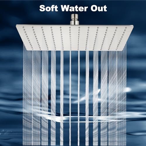 Midanya Rain Shower Head, Stainless Steel Large Rainfall Shower Head High Pressure, Bathroom Waterfall Square Showerhead, Ceiling or Wall Mount, Brushed Nickel 12 Inch - Image 2
