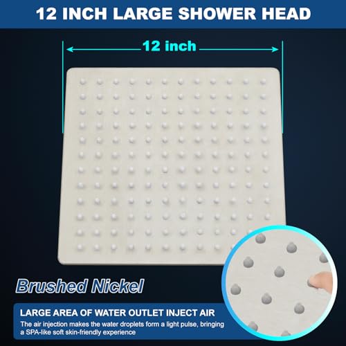 Midanya Rain Shower Head, Stainless Steel Large Rainfall Shower Head High Pressure, Bathroom Waterfall Square Showerhead, Ceiling or Wall Mount, Brushed Nickel 12 Inch - Image 3