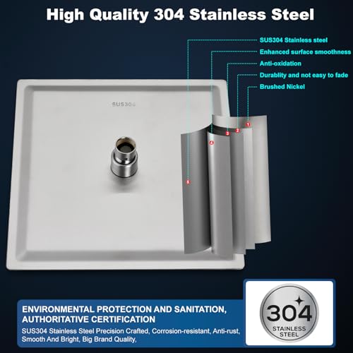 Midanya Rain Shower Head, Stainless Steel Large Rainfall Shower Head High Pressure, Bathroom Waterfall Square Showerhead, Ceiling or Wall Mount, Brushed Nickel 12 Inch - Image 4
