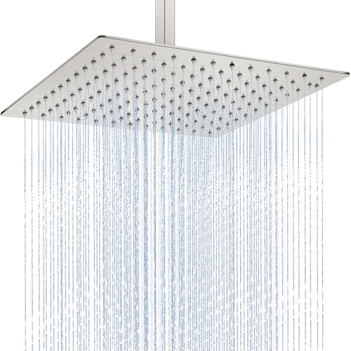 Midanya Rain Shower Head, Stainless Steel Large Rainfall Shower Head High Pressure, Bathroom Waterfall Square Showerhead, Ceiling or Wall Mount, Brushed Nickel 12 Inch - Image 1