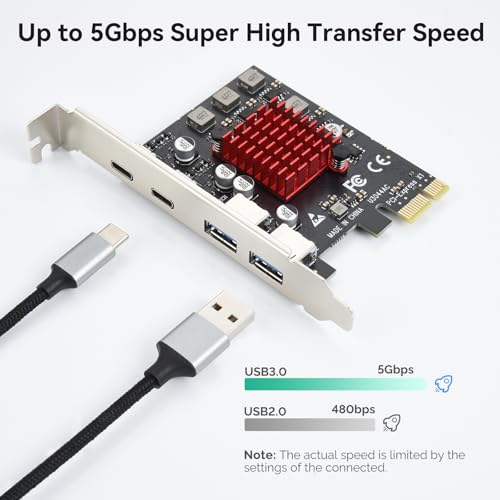 ELUTENG 4 Ports USB 3.1 PCIE Expansion Card (2 USB-A & 2 Type-C Ports) Superspeed PCI Express Expansion Card USB Card for Desktop PC Support Windows 11/10/8/7/XP/Vista, Self-Powered Supply - Image 3