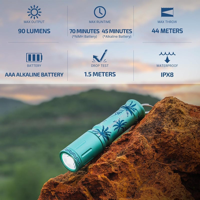 OLIGHT i3E EOS PMMA TIR Lens AAA EDC Flashlight 90 Lumens Compact Keychain Flash Light for Night, Camping (Summer Palm) - Image 2