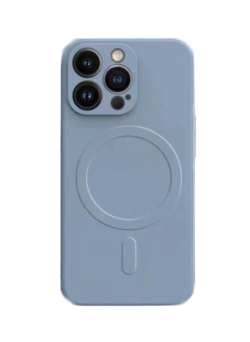 Shockproof Magnetic Phone Case Liquid Silicone Full Covered Protective Cover for iPhone 16 PRO (6.3in), Blue Gray